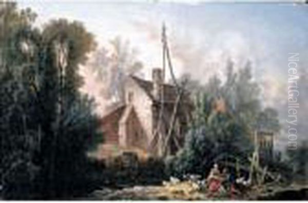 A Pastoral Landscape With A
Shepherd And A Shepherdess In The Foreground And A Farmhouse By A Stream
In The Distance - view 1