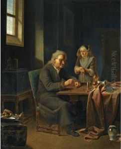 An Interior With A Pawn Broker And An Elderly Lady