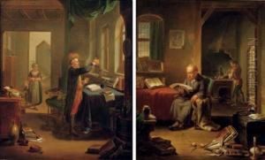 An Alchemist At Work, A Woman
And Child Beyond; And A Scholar In His Study, A Male Servant Lighting A
Stove Beyond by Justus Juncker