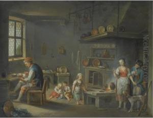 A Kitchen Interior With A Peasant And A Huntsmen
