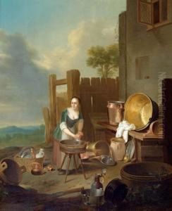 Washerwomen Before A House.