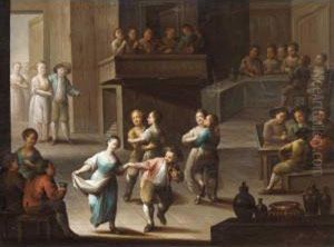Interior With Figures Dancing Below A Gallery Of Musicians