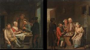 Figures Eating, Drinking And Smoking At A Table by Justus Juncker