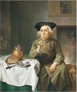 Interior With A Man Seated Before A Table Smoking A Pipe