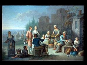Der Hofische Besuch Beim Bauernmarkt by Justus Juncker