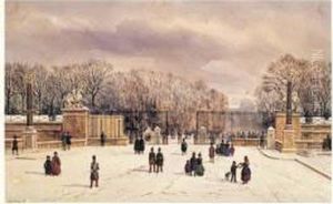 L'entree Du Jardin Des Tuileries Sous La Neige by Theodore Jung