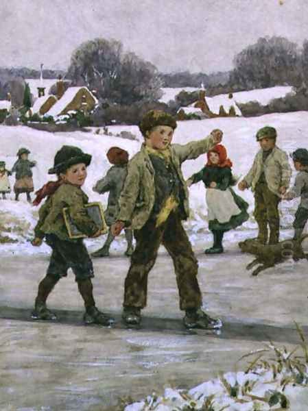 Children Sliding on a Pond - view 1