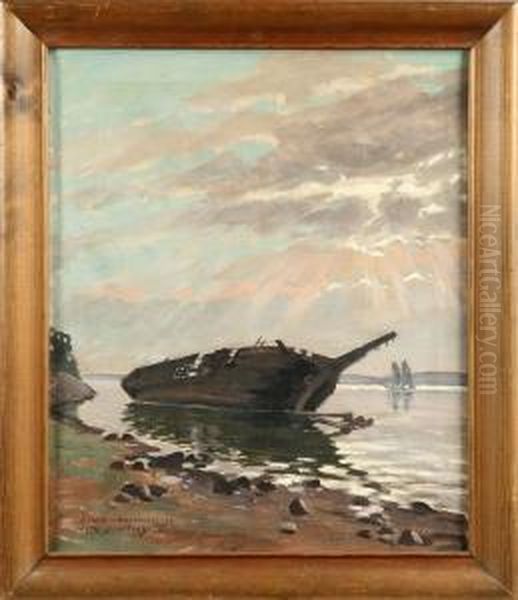 Kustvy Med Skeppsvrak Vid Alands Kust - view 1