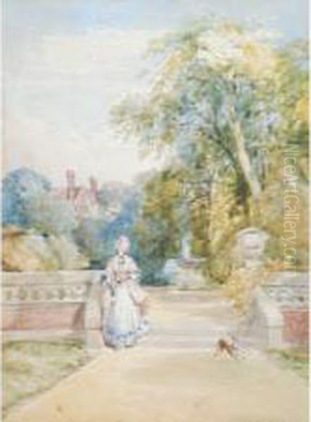 An Elegant Lady Possibly In Mourning With Her Pet Dog In - view 1