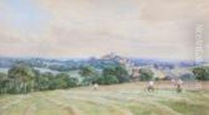 Harvesters At Work In A Landscape 'henry Jutsum' by Henry Jutsum