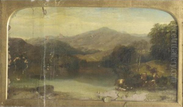 River Landscape With Cattle Watering - view 1