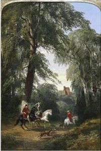 Hunting Party In A Woodland Clearing by Henry Jutsum