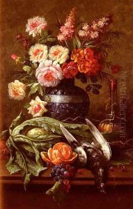 Nature Morte Aux Fleurs Et A L'Orange (Still Life of Flowers and an Orange) by Modeste Carlier