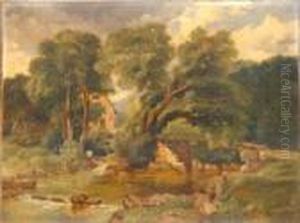 Figures By A River And Mill by Henry Jutsum