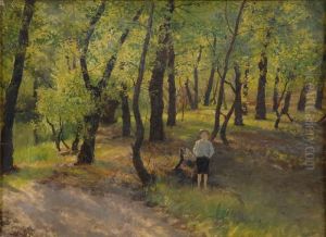 Knabe, Auf Einer Waldlichtung Spielend. by Carl Jutz