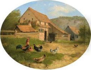 Huhnerhof Und Malerisches Gehoft An Einem Sommertag by Carl Jutz