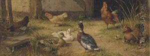 Poultry In The Farmyard by Carl Jutz