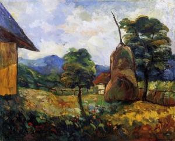 Courtyard In Nagybanya With Haystacks - view 1
