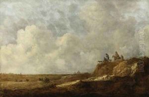 An extensive landscape with peasants on a sandy bluff by Jan Coelenbier