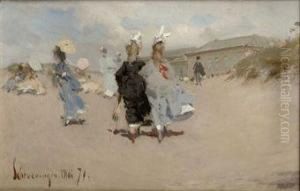 Elegant Ladies At Scheveningen Beach by Frederick Hendrik Kaemmerer