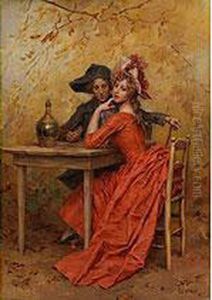 Liebespaar An Einem Tisch Im Freien by Frederick Hendrik Kaemmerer