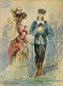 A Couple At The Zoo; Paying The Bill (2) by Frederick Hendrik Kaemmerer