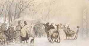 A Busy Day On The Ice In Friesland by Frederick Hendrik Kaemmerer