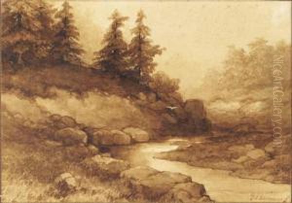 A Hilly Wooded River Landscape - view 1