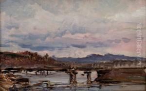 Brucke In Englischer Landschaft by Carl Kaiser-Herbst