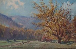 Autumnal Landscape With Distant Mountains. by Carl Kaiser-Herbst