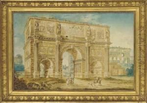 L'arc De Constantin A Rome, Des Personnages Au Premier Plan, Lecolisee Au Fond by Franz Keiserman