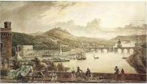A Capriccio View Of A River With
 A Splendid Harbour Formed From A Half Submerged Amphitheatre, With The 
Sea Beyond And A Viaduct And Temples On The The Hills Above