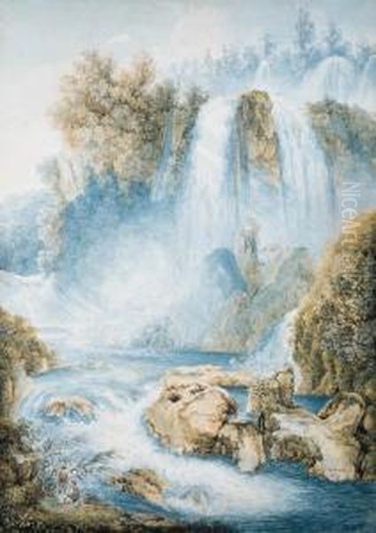 The Falls At Tivoli, Two Anglers In The Foreground - view 1