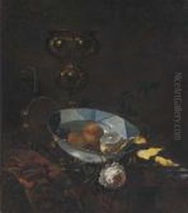 Fruit In A Blue And White Porcelain Bowl by Willem Kalf