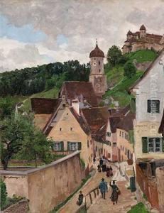 Feste Oberhalb Einer Belebten Dorfstrase by Friedrich Kallmorgen