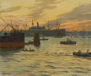 Im Hamburger Hafen. by Friedrich Kallmorgen