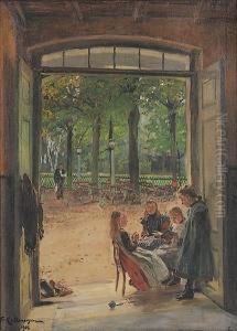 Kindergruppe In Der Tur by Friedrich Kallmorgen