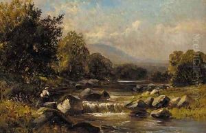 An angler on the bank of a rocky river by Walter Wallor Caffyn