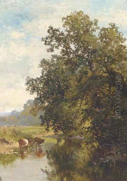 Cattle watering on the River Mole, Surrey - view 1