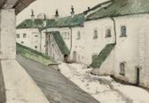 The Courtyard Of A Monastery In Winter, Moscow by Ivan Leonidovich Kalmykov
