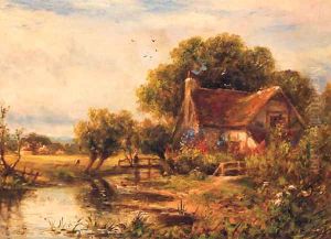 A Figure on a Bridge before a Cottage