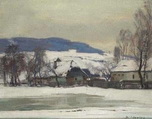 A Winter Landscape With Rural Houses by Alois Kalvoda