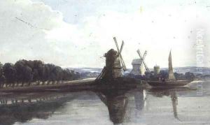 Windmills by a River by John Chase