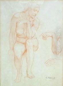 Sitzender Weiblicher Akt Mit Zwei Hand- Und Armstudien