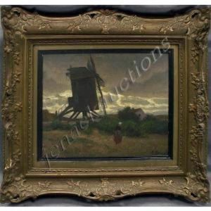 Windmill With Figure by Eugen Kampf