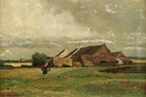Flandrisches Bauerngehoft Mit Bauerin by Eugen Kampf
