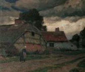 Landschaft Mit Bauerngehoft Und Frau Auf Einem Weg. by Eugen Kampf