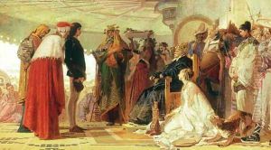 Marco Polo (1254-1324) before Kublai Khan by Tranquillo Cremona