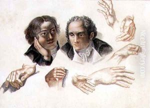 Studies of two gentleman's heads and hands, 1815 by Abraham Constantin