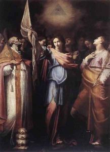 St Ursula and Her Companions with Pope Ciriacus and St Catherine of Alexandria 2 by Bartolomeo Cavarozzi